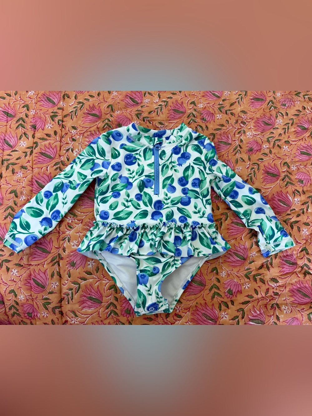 Tommy Bahama Baby Girl Blueberry One-Piece Rash Guard Swimsuit Size 12-18mos
